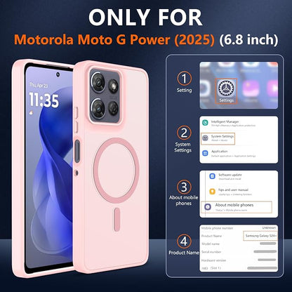for Motorola Moto g Power 2025 Case [Compatible with Magsafe] Translucent Matte Magnetic Phone Case,Slim Thin Duty Shockproof Protection Cover with 2pc HD Screen Protector for Moto g Power 2025-Pink