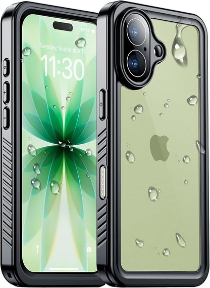 Temdan Compatible with iPhone 17 Case,Waterproof Built-in Screen & Camera Protector IP68 Underwater Full Body 17FT Military Dropproof Shockproof Phone Case 6.3"-Black/Clear