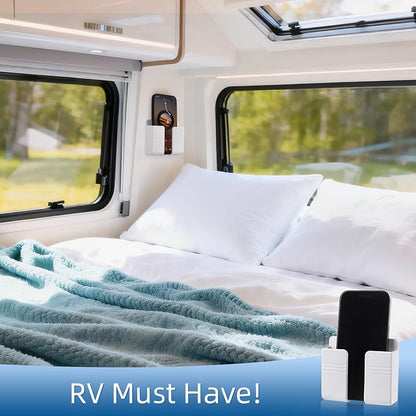 RV Accessories: Boat Accessories & Camper Accessory - Wall Phone Holder for Dorm Room & Apartment Essentials - Travel Trailer & RV Essentials for Inside and Pontoon Boat Accessory(2Pcs-White)