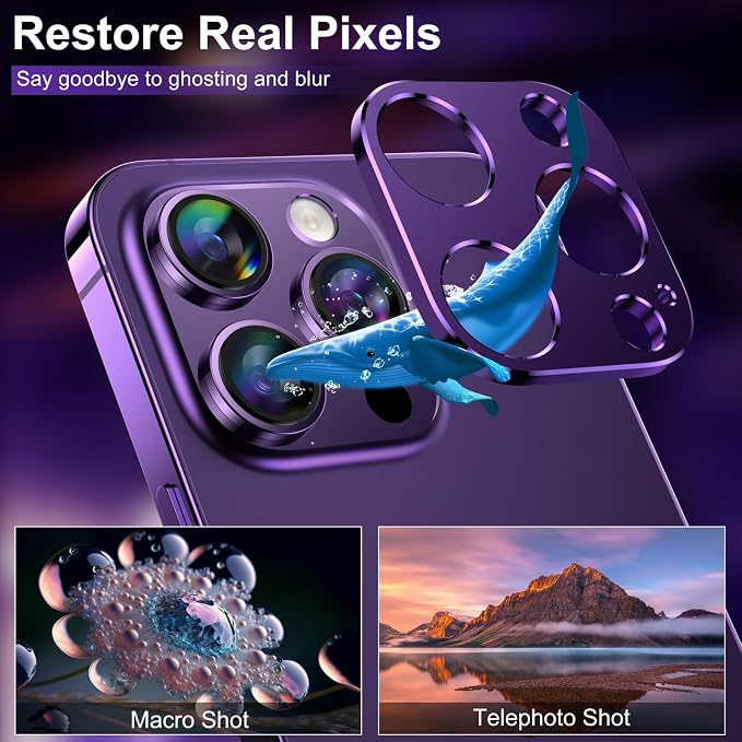 Mothca 2 Pack Camera Lens Protector for iPhone 14 Pro/iPhone 14 Pro Max Matte Alloy Camera Cover [No Affect Photo Quality] No Lens Metal Ring Strong Adhesion Camera Protector Case Friendly (Purple)