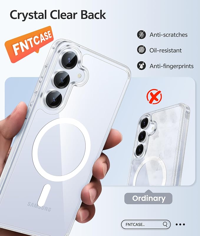 FNTCASE for Galaxy S25/S24 Plus Case, Fit for Magsafe, Screen Protector | Anti Yellowing Magnetic Back, 14FT Military Grade Drop Protection, Shockproof Protective Phone Cover, Transparent