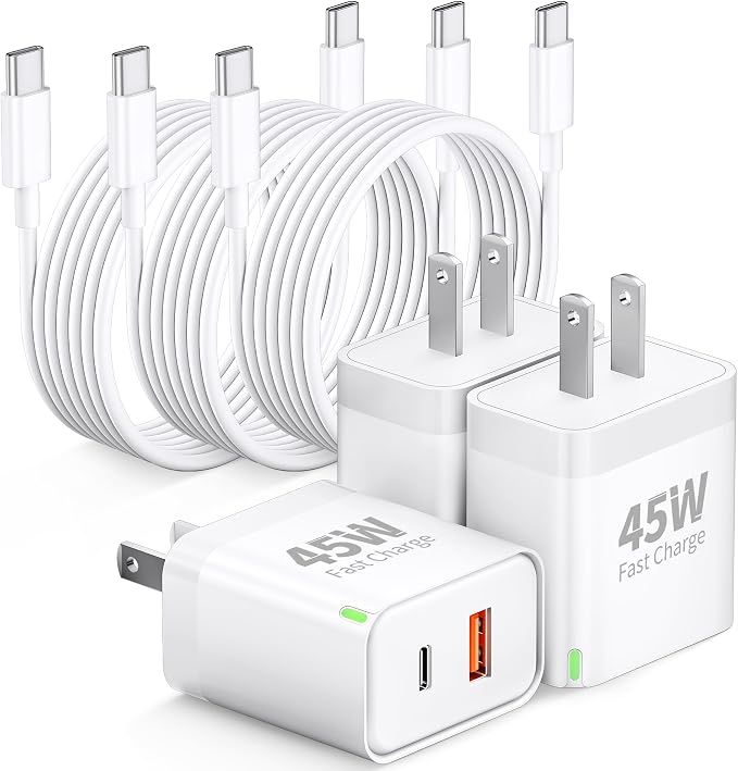 45W USB C Fast Charger for Google Pixel 10/10 Pro XL/Fold/10a/9/9 Pro XL/9a/8/8a/7/6/5/4 XL, 3-Pack 45W Dual Port Type C Wall Charger Super Fast Charging Block Power Adapter with 6FT USB-C Cable Cord