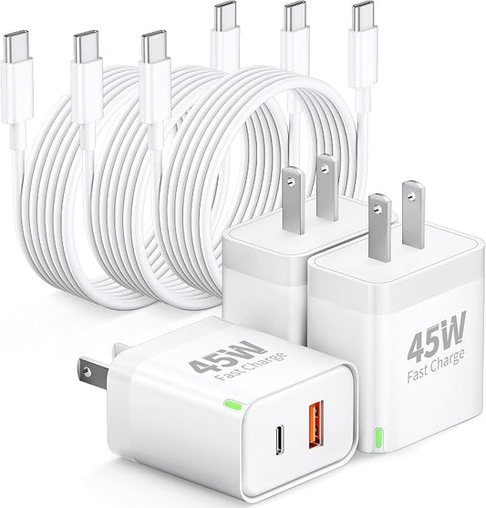 45W USB C Fast Charger for Google Pixel 10/10 Pro XL/Fold/10a/9/9 Pro XL/9a/8/8a/7/6/5/4 XL, 3-Pack 45W Dual Port Type C Wall Charger Super Fast Charging Block Power Adapter with 6FT USB-C Cable Cord