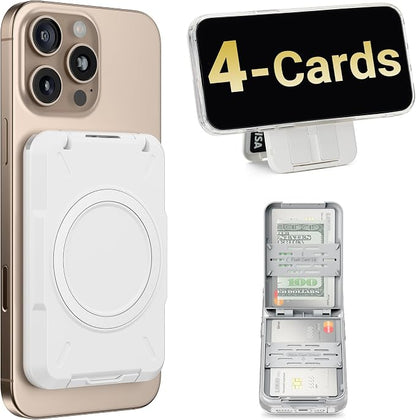 PROfezzion 2-in-1 for MagSafe Wallet Stand, RFID Blocking Magnetic Card Holder Fit 4 Cards, Heavy Duty Hardshell Wallet for iPhone 17 16 15 14 13 12 Pro Max Plus & MagSafe Case (Not for 13/12 Mini)