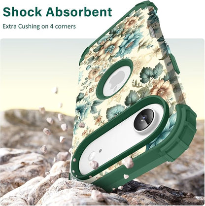 Hocase for iPhone Air Case 6.5", Heavy Duty Shockproof Protection Soft Silicone Rubber+Hard Plastic Bumpers Hybrid Protective Case for iPhone Air 2025 - Teal Blue Flowers
