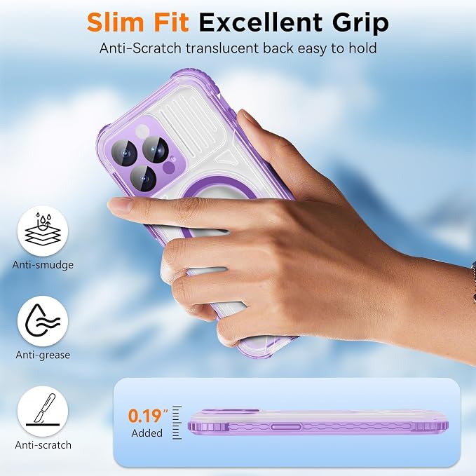 WIFORT for iPhone 15 Pro Waterproof Case, [IP68 Underwater Dustproof][Built-in Screen][15FT Military Shockproof], 360 Full Body Sealed Protection Cover Magnetic Frosted Phone Case, 6.1" Purple