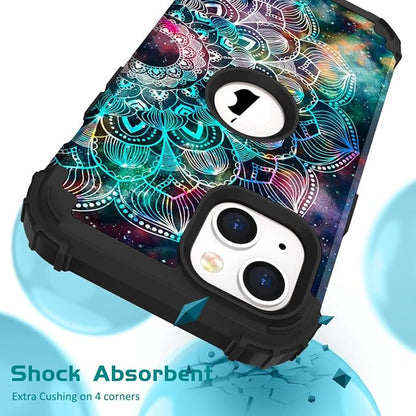 Hocase for iPhone 15 Plus Case, Heavy Duty Shockproof Protection Soft Silicone Rubber Bumper+Hard Plastic Hybrid Protective Case for iPhone 15 Plus 6.7" 2023 - Mandala in Galaxy