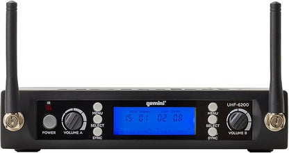 Gemini Sound UHF-6200HL Wireless Mic System – UHF Receiver with 256 Selectable Frequencies, Dual Headset & Lavalier Mics, 240ft Range, LCD Display, Noise-Free Audio for Performers & Instructors