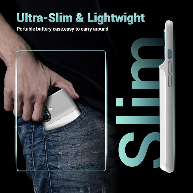 Battery Case for iPhone 16 Plus(6.7inch), Ultra-Slim 7000mAh Portable Extended Charging Charger Case [2026 Upgraded] Rechargeable Battery Back with Tempered Glass Screen Protector, White