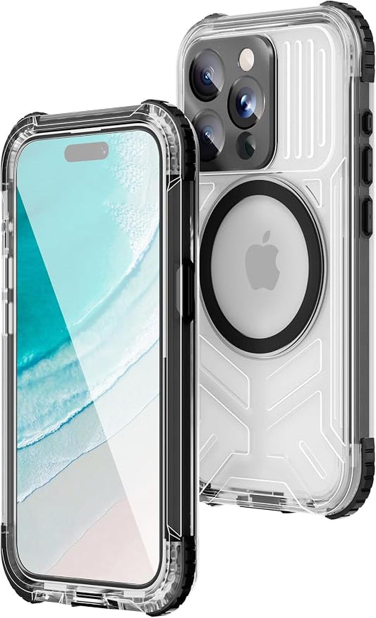 WIFORT for iPhone 15 Pro Waterproof Case, [IP68 Underwater Dustproof][Built-in Screen][15FT Military Shockproof], 360 Full Body Sealed Protection Cover Magnetic Frosted Phone Case, 6.1" Black