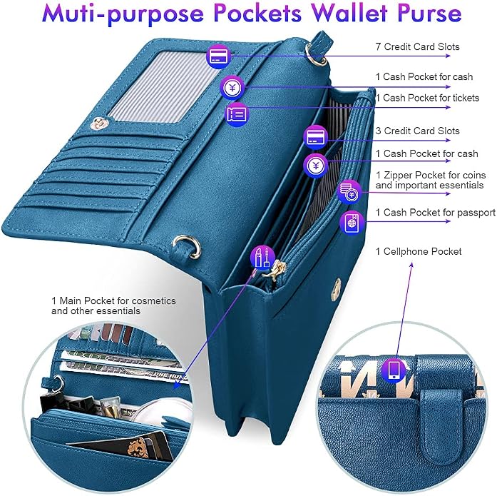 nuoku Women Small Crossbody Bag Cellphone Purse Wallet with RFID Card Slots 2 Straps Wristlet
