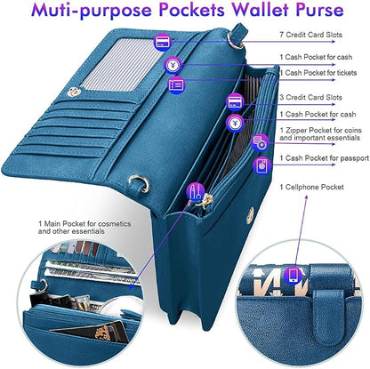 nuoku Women Small Crossbody Bag Cellphone Purse Wallet with RFID Card Slots 2 Straps Wristlet