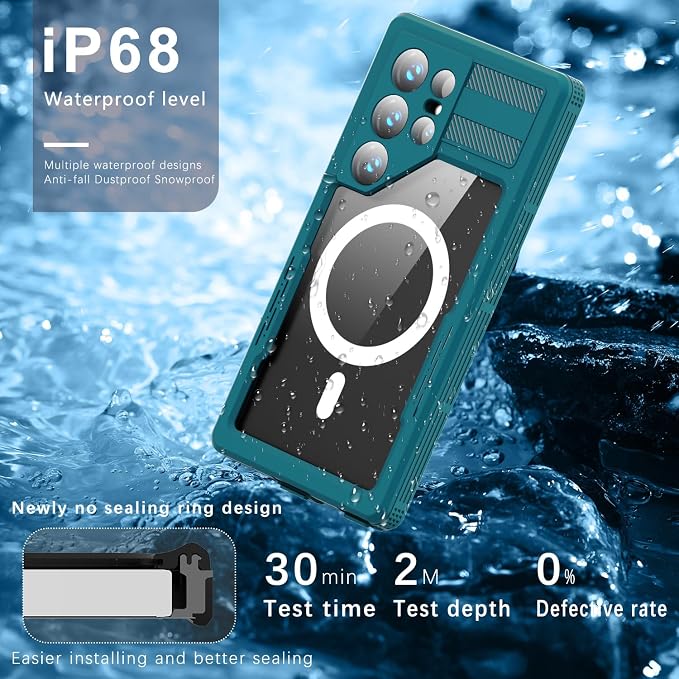 Losin Compatible with Galaxy S24 Ultra Case Waterproof Magnetic [Compatible with MagSafe] [Drop Protection] [IP68 Underwater] Full Body Shockproof Protective Phone Case, Teal