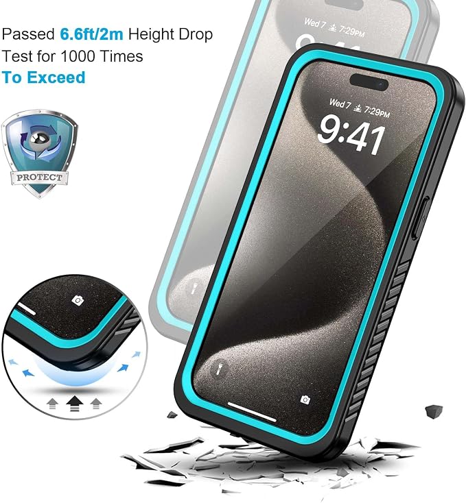 Lanhiem for iPhone 15 Pro Max Case, IP68 Waterproof Dustproof Shockproof Cases with Built-in Screen Protector, 360 Full Body Heavy Duty Rugged Phone Cover for iPhone 15 Pro Max - 6.7 inch (Blue)