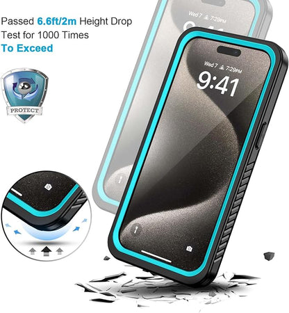 Lanhiem for iPhone 15 Pro Max Case, IP68 Waterproof Dustproof Shockproof Cases with Built-in Screen Protector, 360 Full Body Heavy Duty Rugged Phone Cover for iPhone 15 Pro Max - 6.7 inch (Blue)