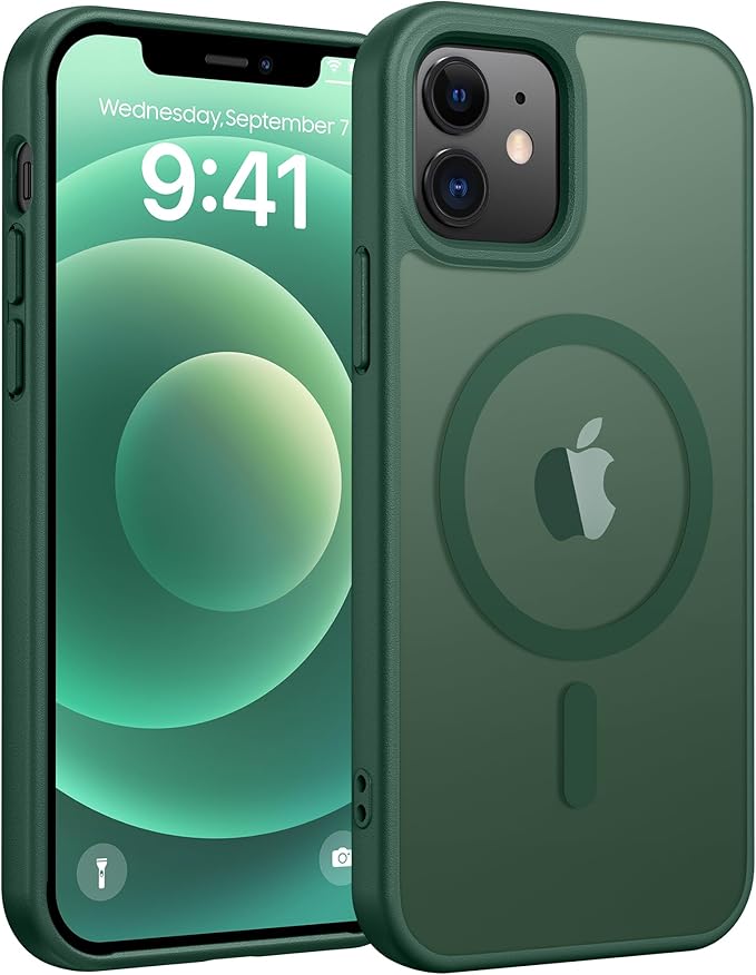 FNTCASE for iPhone 13 Mini Case: for iPhone 12 Mini Case [Compatible with Magsafe] Translucent Matte Magnetic Phone Cover - Military Grade Drop Protection Shockproof Protective Cases - Green