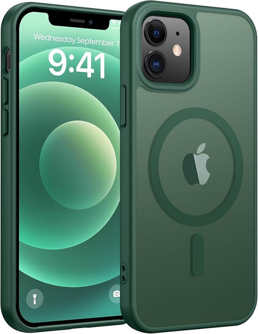 FNTCASE for iPhone 13 Mini Case: for iPhone 12 Mini Case [Compatible with Magsafe] Translucent Matte Magnetic Phone Cover - Military Grade Drop Protection Shockproof Protective Cases - Green