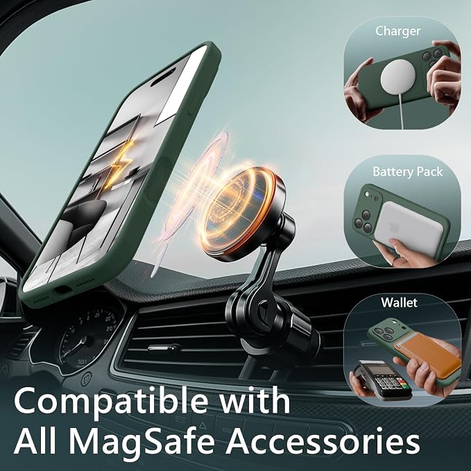 FireNova Magnetic for iPhone 17 Pro Case, Compatible with MagSafe, [Integrated Silicone Camera Control Button] [Camera Protection] Anti-Scratch Microfiber Lining Phone Case, 6.3", Alpine Green