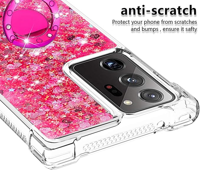 Glitter Phone Case Silicone for Galaxy Note 20 Ultra, Bling Liquid Floating Protective Case with 360°Rotatable Ring Holder Bumper Cover Yellowing-Resistant compatible with Samsung Galaxy Note 20 Ultra