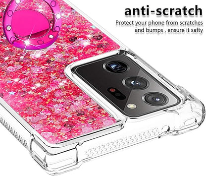 Glitter Phone Case Silicone for Galaxy Note 20 Ultra, Bling Liquid Floating Protective Case with 360°Rotatable Ring Holder Bumper Cover Yellowing-Resistant compatible with Samsung Galaxy Note 20 Ultra
