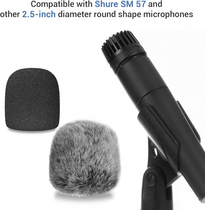 Cubilux Foam Cover & Furry Windscreen Pack Compatible with Shure SM57 Microphone, MIC Wind Muff, Windshield, Dead Cat, Pop Filter,Muff Windshield Windjammer Deadcat for Shure SM57 Microphone