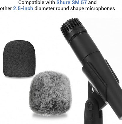 Cubilux Foam Cover & Furry Windscreen Pack Compatible with Shure SM57 Microphone, MIC Wind Muff, Windshield, Dead Cat, Pop Filter,Muff Windshield Windjammer Deadcat for Shure SM57 Microphone