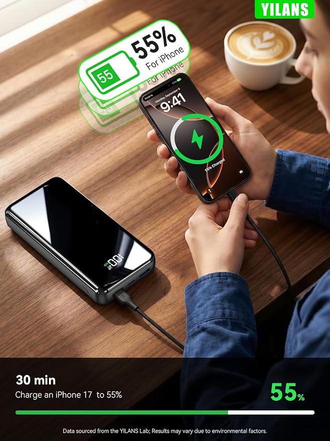 Portable Charger,50000mAh Power Bank Built-in Cable, 22.5W PD USB C In & Out Fast Charging, External Battery Pack with 6 Output & 2 Input, Travel Camping Essential for iPhone 17/16/15/14/13/12(Onyx)