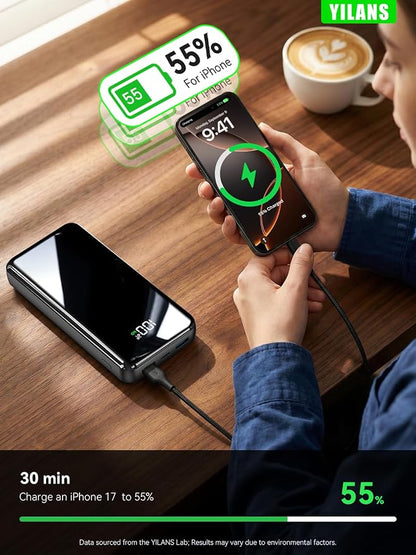 Portable Charger,50000mAh Power Bank Built-in Cable, 22.5W PD USB C In & Out Fast Charging, External Battery Pack with 6 Output & 2 Input, Travel Camping Essential for iPhone 17/16/15/14/13/12(Onyx)