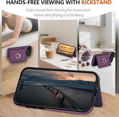LOHASIC for iPhone 17 Air Case Wallet with Card Holder, 360° Rotation Ring, RFID Blocking, 5 Card Slots, PU Leather 6.5" Cover for Apple 17 Air Men Women, Purple