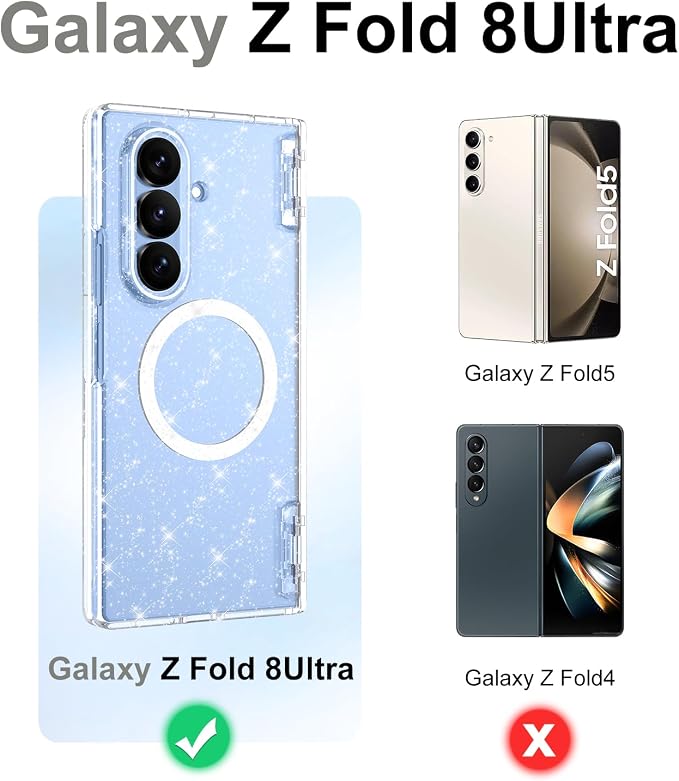Btscase for Samsung Galaxy Z Fold 8 Ultra Case,Built in Front Screen Protector,[Compatible with MagSafe] Marble Hard PC Slim Shockproof Full Body Drop Protective Case for Z Fold 8 Ultra, Clear Glitter