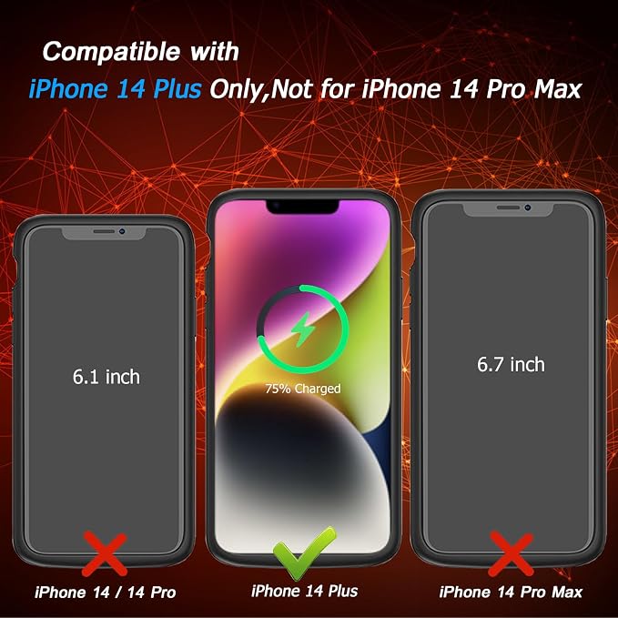 Battery Case for iPhone 14 Plus, [12000mAh] Enhanced Rechargeable Portable Qi Wireless Charger Case Battery Pack Support CarPlay Wireless Charging Case Compatible with iPhone 14 Plus (6.7 inch)-Black