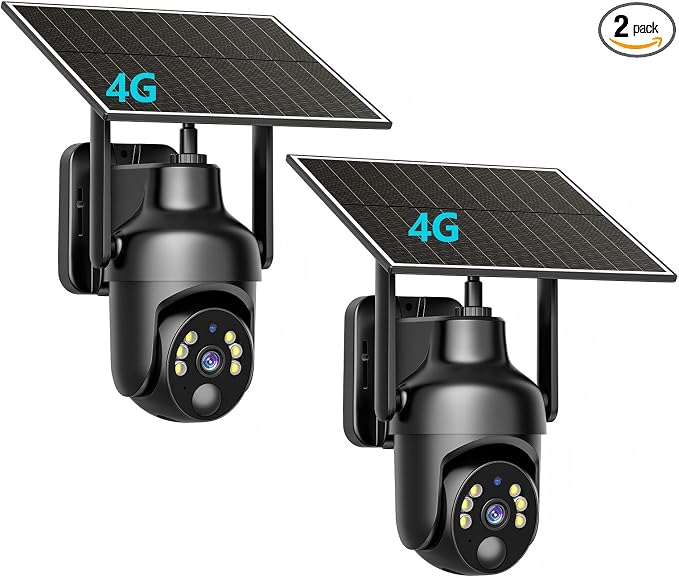 Cellular Security Camera with Pre-Installed 4G LTE SIM Card, Color Night Vision, 360° Full View, 2K Live Viewing, Instant Motion Alerts, No WiFi Needed Solar Outdoor Camera for Farm/Jobsite