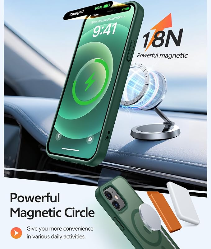 FNTCASE for iPhone 13 Mini Case: for iPhone 12 Mini Case [Compatible with Magsafe] Translucent Matte Magnetic Phone Cover - Military Grade Drop Protection Shockproof Protective Cases - Green