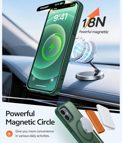 FNTCASE for iPhone 13 Mini Case: for iPhone 12 Mini Case [Compatible with Magsafe] Translucent Matte Magnetic Phone Cover - Military Grade Drop Protection Shockproof Protective Cases - Green
