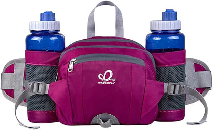 WATERFLY Fanny Pack Waist Bag: Fannie Pack 2 Water Bottle Holders Lumbar Belt Hiking Walking Running Jogging Camping Large Woman Man (Bottle Not Included)