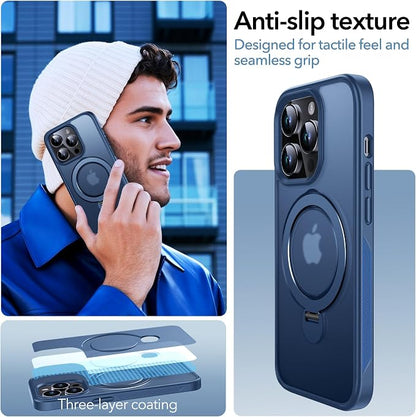 Anqrp 360° All-in-ONE Stand Case for iPhone 13 Pro Case with Rotatable Magnetic Kickstand Ring Holder, Compatible with MagSafe, MIL-Grade Shockproof iPhone 13 Pro Phone Case Cover 6.1 inch Blue