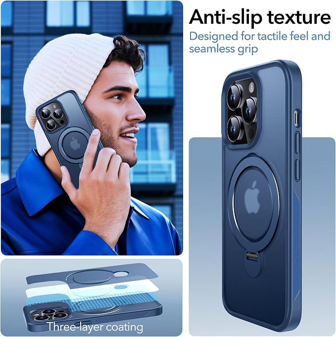 Anqrp 360° All-in-ONE Stand Case for iPhone 14 Pro with Rotatable Magnetic Kickstand Ring Holder, Compatible with MagSafe, MIL-Grade Shockproof iPhone 14 Pro Phone Case Cover 6.1" Blue