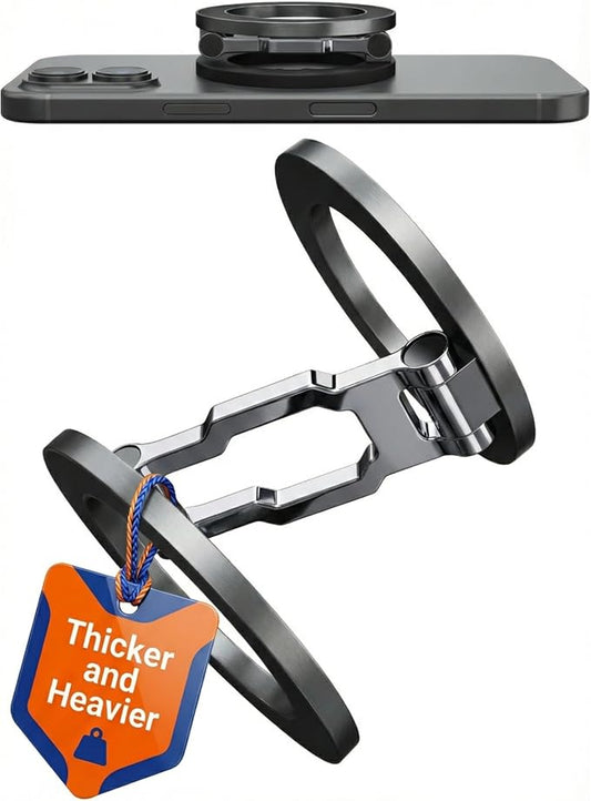 BLAUBECK Thick Gym Magnetic Phone Mount & Stand – Dual-Sided Strong Magnet Holder for MagSafe & Android – All Metal Zinc Alloy – Adjustable Kickstand – Attaches to Metal Surfaces – Not Pocket Size