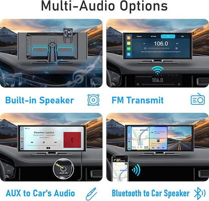 10.26 Inch Carplay Screen for Car, Compatible with Apple CarPlay & Android Auto, 4K Dash Cam & HD Backup Camera, Bluetooth, Navigation, Mirror Link, Voice Control, Carplay Tablet for Cars/Trucks