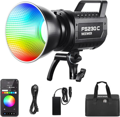 NEEWER 230W High Power RGB LED Video Light, APP/2.4G Control, 2500K-7500K 23000lux/1m COB Continuous Output Lighting, 17 Effects CRI95+ Bowens Spotlight for Studio Photography Video Recording, FS230C