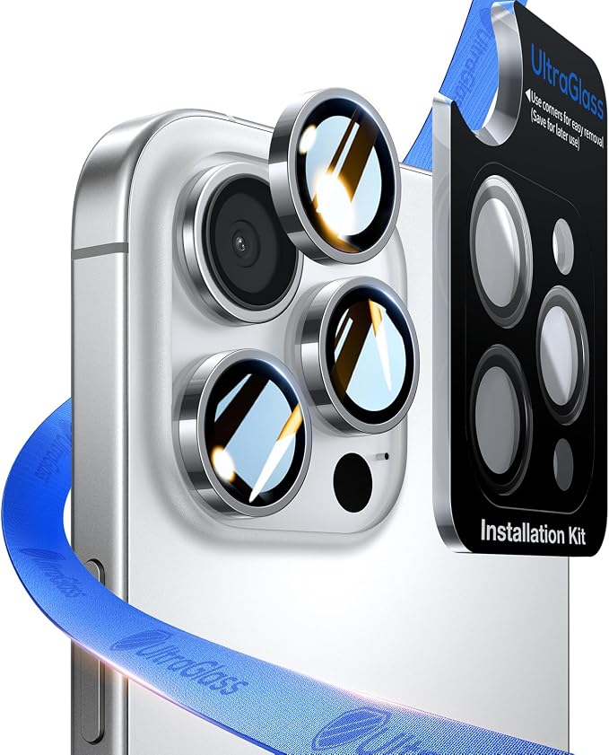 UltraGlass for iPhone 16 Pro Max/16 Pro Camera Lens Protector [NO.1 Military Grade Shatterproof] iPhone 16 Pro Max Camera Protector, 16 Pro Lens Cover [Longest Durable] Easy Install, White Titanium