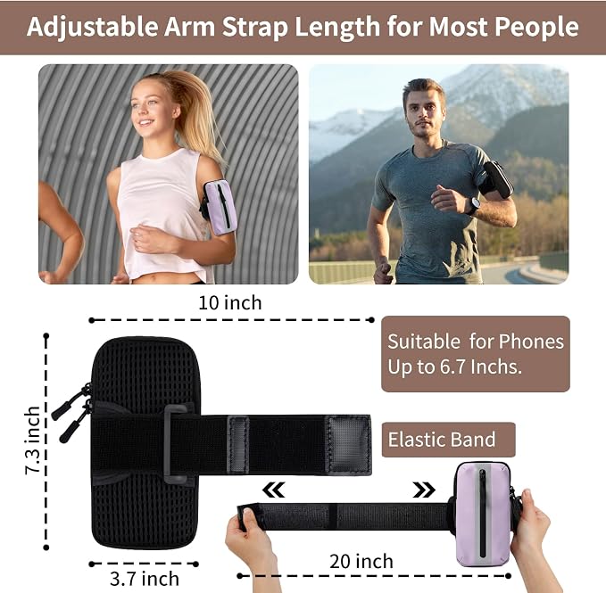 Prime Comfort Running Phone Holder Armband, iPhone Arm Bands for Exercise, Running Arm Bands for Cell Phone, Phone Purse Cell Phone Holder for Walking (Purple)