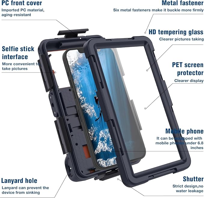 𝟐𝟎𝟐5 Underwater Snorkeling Diving Phone Case for Phone 16/15/14/13/12/11 Pro Max/XR/XS/X Galaxy S8/S9/S10.[50ft/15m] Professional Scuba Dive Waterproof Case Underwater Photo Video Blue