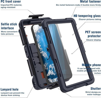 𝟐𝟎𝟐5 Underwater Snorkeling Diving Phone Case for Phone 16/15/14/13/12/11 Pro Max/XR/XS/X Galaxy S8/S9/S10.[50ft/15m] Professional Scuba Dive Waterproof Case Underwater Photo Video Blue