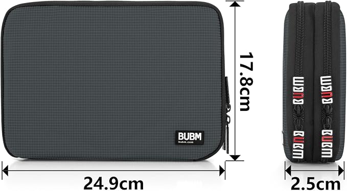 BUBM Double Layer Electronic Accessories Organizer, Travel Gear Bag for Cables, USB Flash Drive, Plug and More, Perfect Size Fits for iPad mini (Medium, Gray) | Travel Gadget Bag for Cables, USB Flash Drive, Plug and More, Perfect Size Fits for iPad Mini
