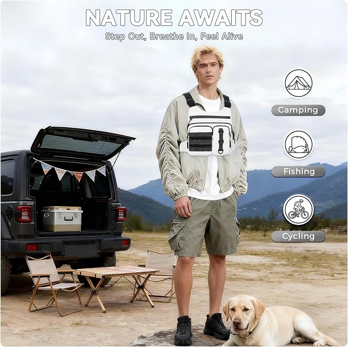 Criuage Outdoor Chest Bag for Men, Lightweight Running Vest with Water Bottle Pocket, EDC Chest Pack for Hiking, Cycling