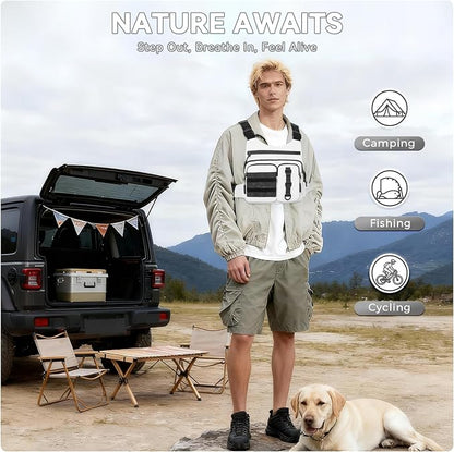 Criuage Outdoor Chest Bag for Men, Lightweight Running Vest with Water Bottle Pocket, EDC Chest Pack for Hiking, Cycling