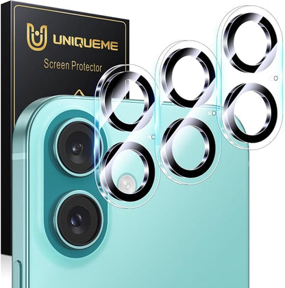 UniqueMe for 3 Pack iPhone 16 / iPhone 16 Plus/iPhone 17 Camera Lens Protector - [Drop Protection] [Case Friendly] 9H Tempered Glass Camera Cover Screen [Update New Version]