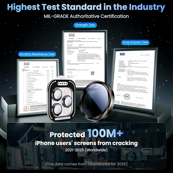 Uyiton for iPhone 17/16/15/14 (Pro Max & Pro) Camera Lens Protector - [Case-Friendly][Ultra-Thin] Military-Grade Tempered Glass Metal Camera Cover, Easy to Install, Black+Gold