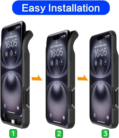 Battery Case for iPhone 16, Upgraded 10000mAh Battery Pack Rechargeable Charger Case Support Carplay with Wireless Charging Compatible for iPhone 16 (6.1 inch) External Battery Charging Case (Black)